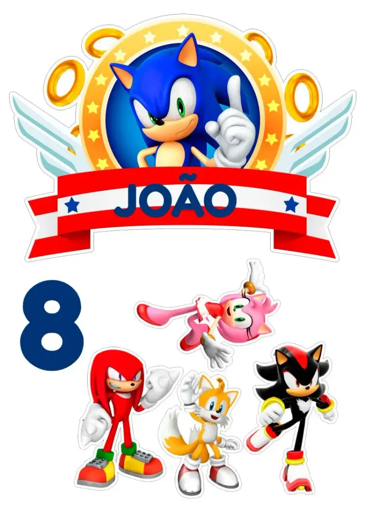 Invitación Topper de Pastel Sonic para Imprimir editable y personalizable