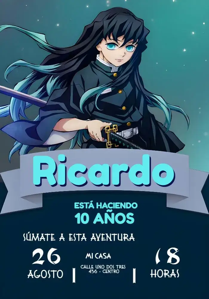 Invitación Tokito Muichiro Demon Slayer Manga – tema Más buscados colorido, anime, moderno, joven, divertido