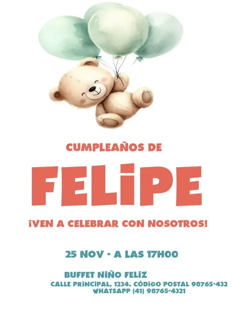 Invitación Oso Globos Para Editar Fiesta