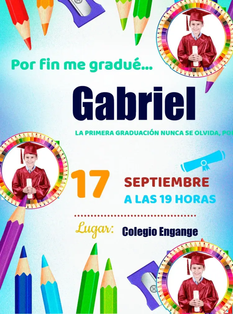 Invitación Graduación Preescolar Con Foto Lápiz