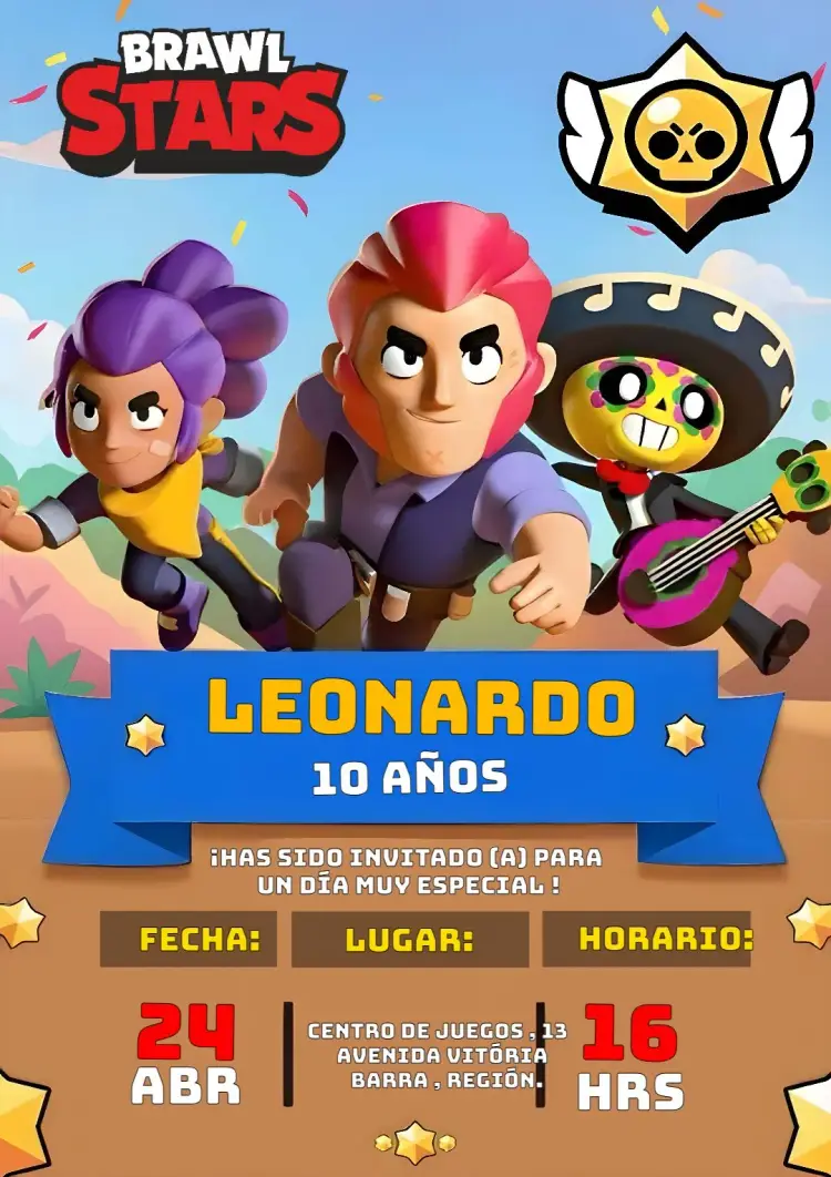 Invitación Brawl Star Gamer Stars