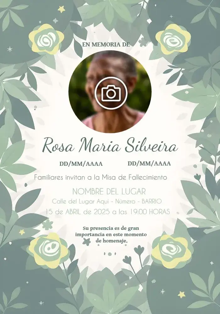 Invitación Misa De Fallecimiento Con Foto Amarillo – tema Fechas Conmemorativas amarillo, verde, blanco, minimalista, elegante