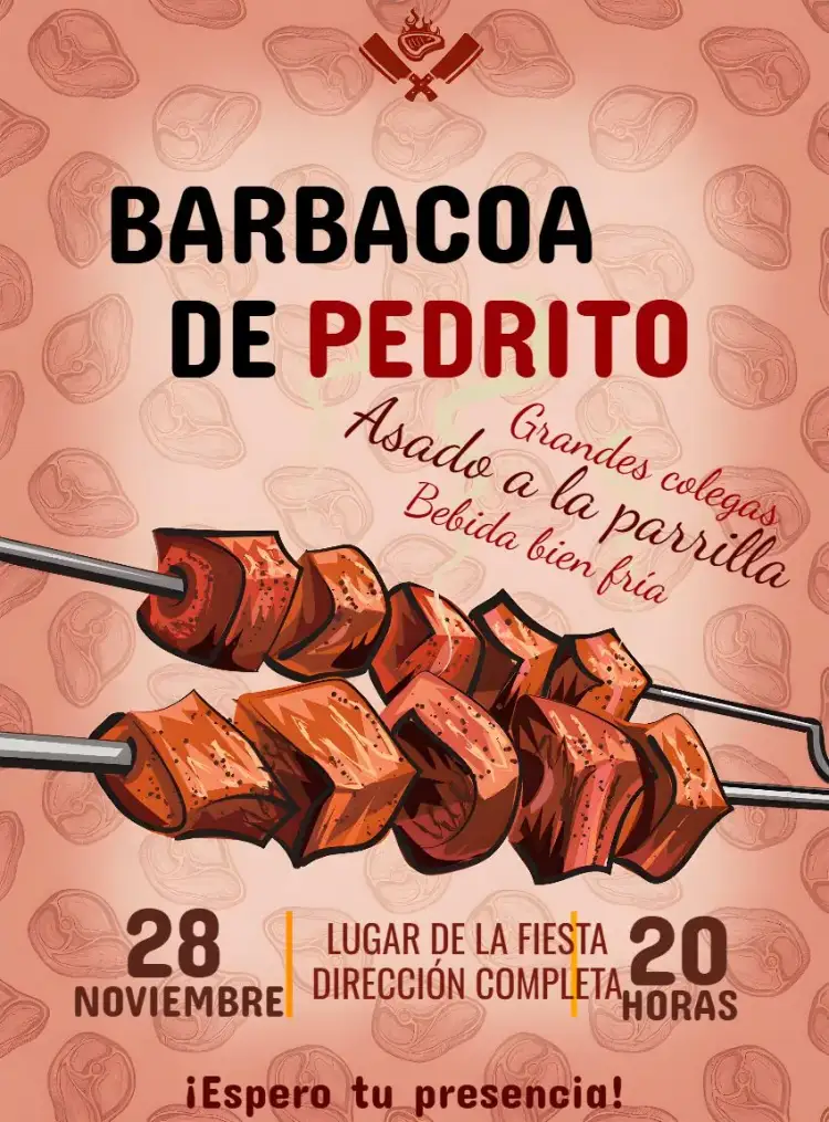 Invitación Barbacoa Pincho Adulto – tema Cumpleaños animado, informal, parrilla, culinario, moderno, rústico