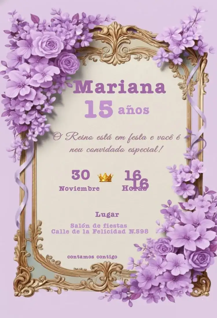 15 años Lila con Flores y Marco Dorado