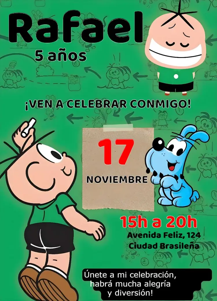 Invitación Cebolinha - Turma Da Mônica Infantil editable y personalizable