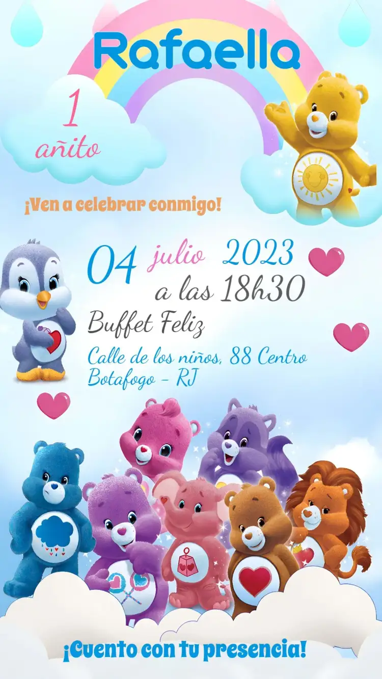 Invitación Osos Cariñosos – tema Cumpleaños Infantil lindo, colorido, infantil, animales, juguetón