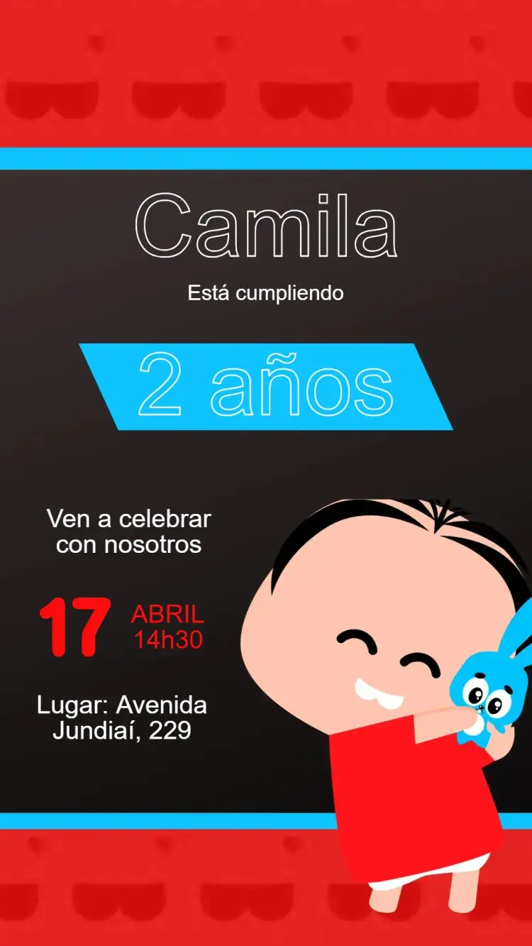 Invitación Invitación Digital Mónica Infantil Editable y Personalizada - Turma da Mônica – tema Cumpleaños Infantil colorido, divertido, infantil, ilustraciones clásicas, estilo de dibujos animados
