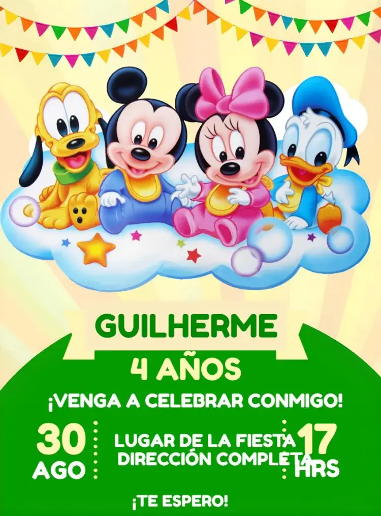 Invitación Turma De Mickey Bebé Infantil