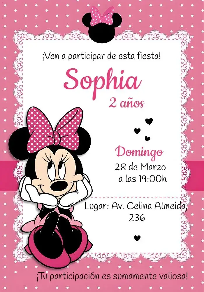 Invitación Minnie Mouse Niña