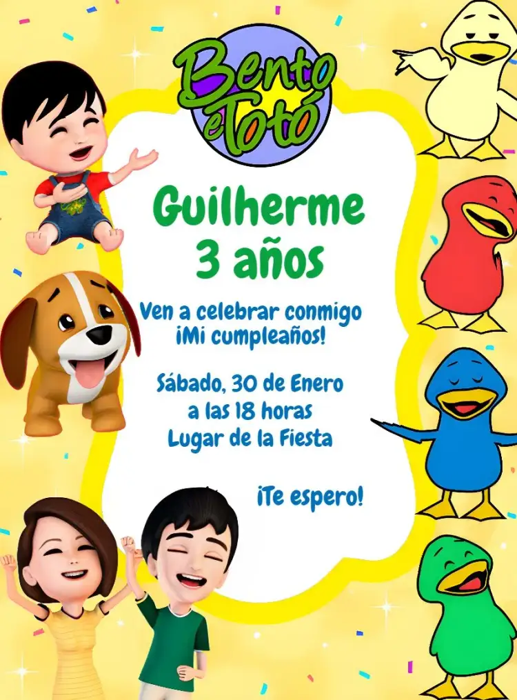 Invitación Bento Y Totó Colorido – tema Más buscados colorido, lúdico, divertido, infantil, vibrante