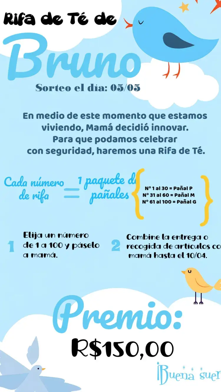 Invitación Té Rifa Pájaro Safari – tema Té Rifa animales, safari, colorido, lúdico, moderno