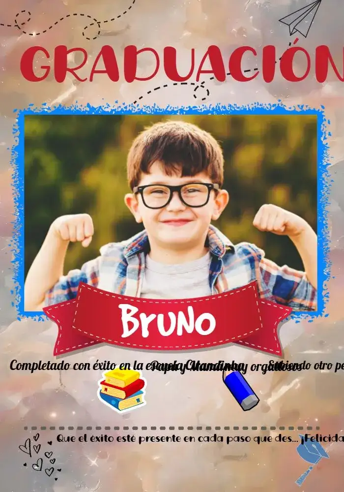 Invitación Graduación Infantil con Libro de Fotos – tema Graduación blanco y rojo, colorido, moderno, infantil, lúdico