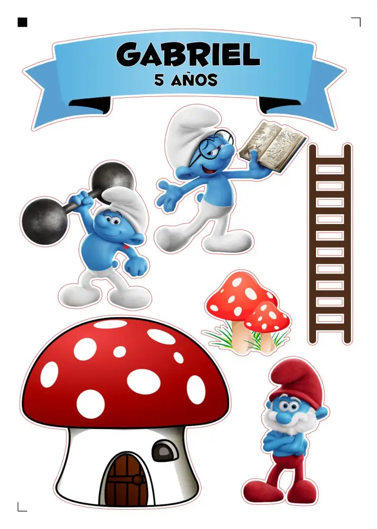 Invitación Topper de Torta Pitufos – tema Topper de torta azul, infantil, lúdico, divertido, colorido, temático