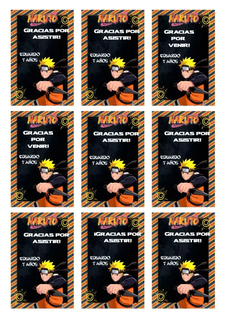 Invitación Etiqueta Naruto Blanco – tema Cumpleaños Infantil anime, colorido, moderno, infantil, divertido, temático
