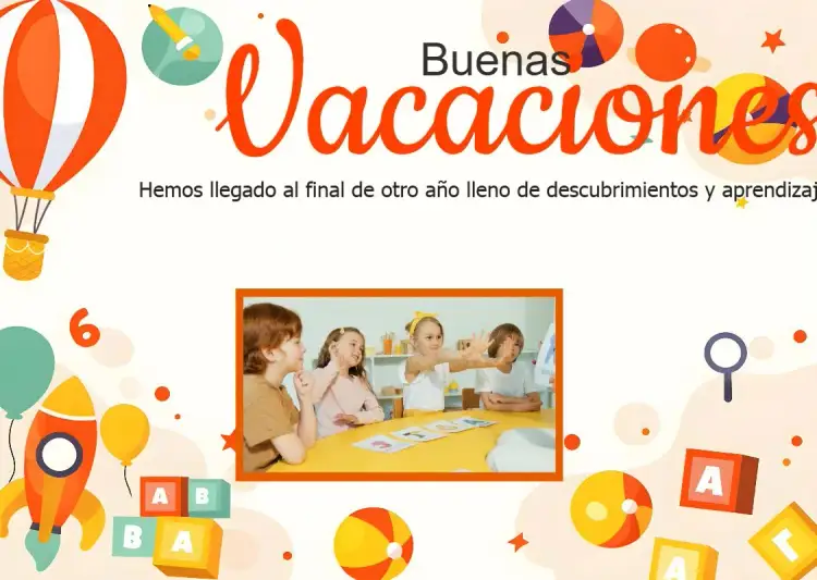Invitación Tarjeta Vacaciones con Foto Salón – tema Fechas Conmemorativas vibrante, colorido, escolar, moderno, divertido