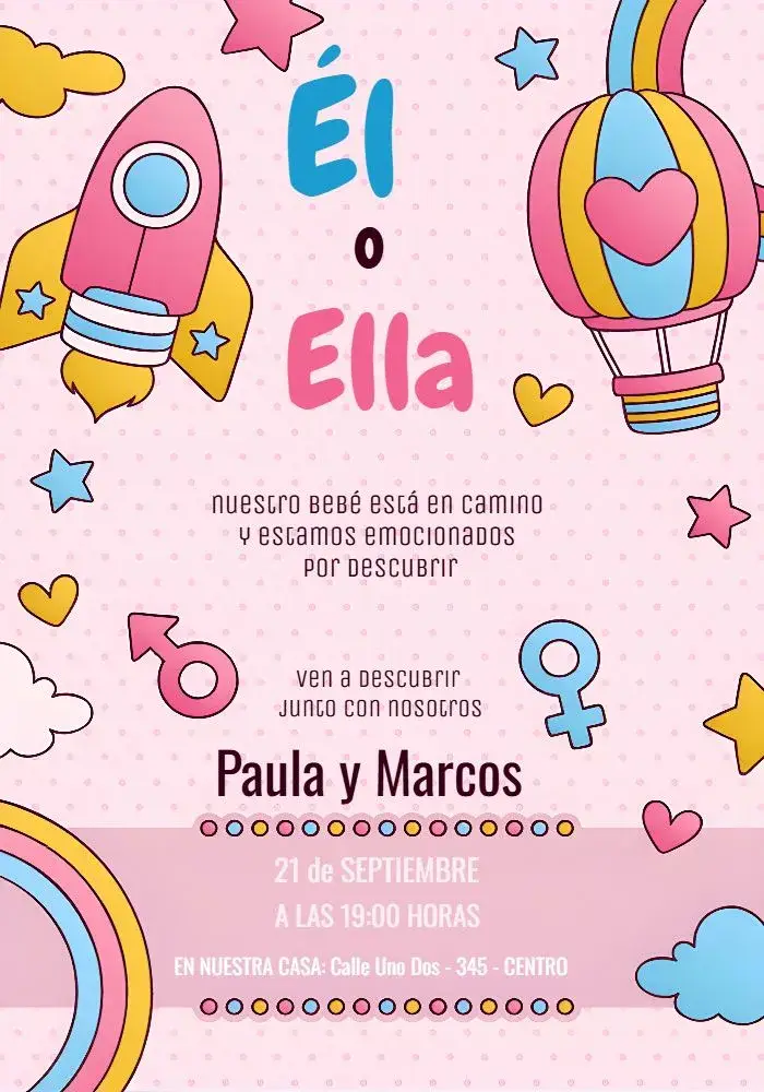 Invitación Chá de Revelación Baby Shower editable y personalizable