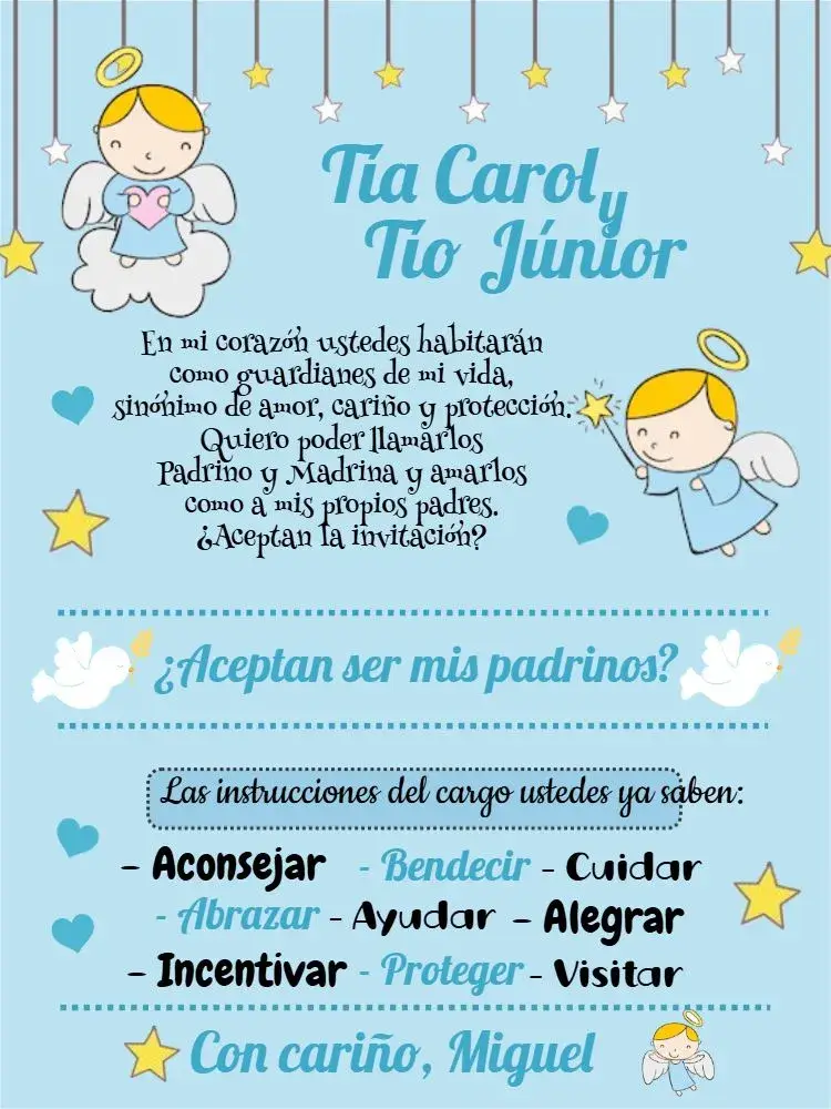 Invitación Padrinos Bautismo Niño Azul Bautizado