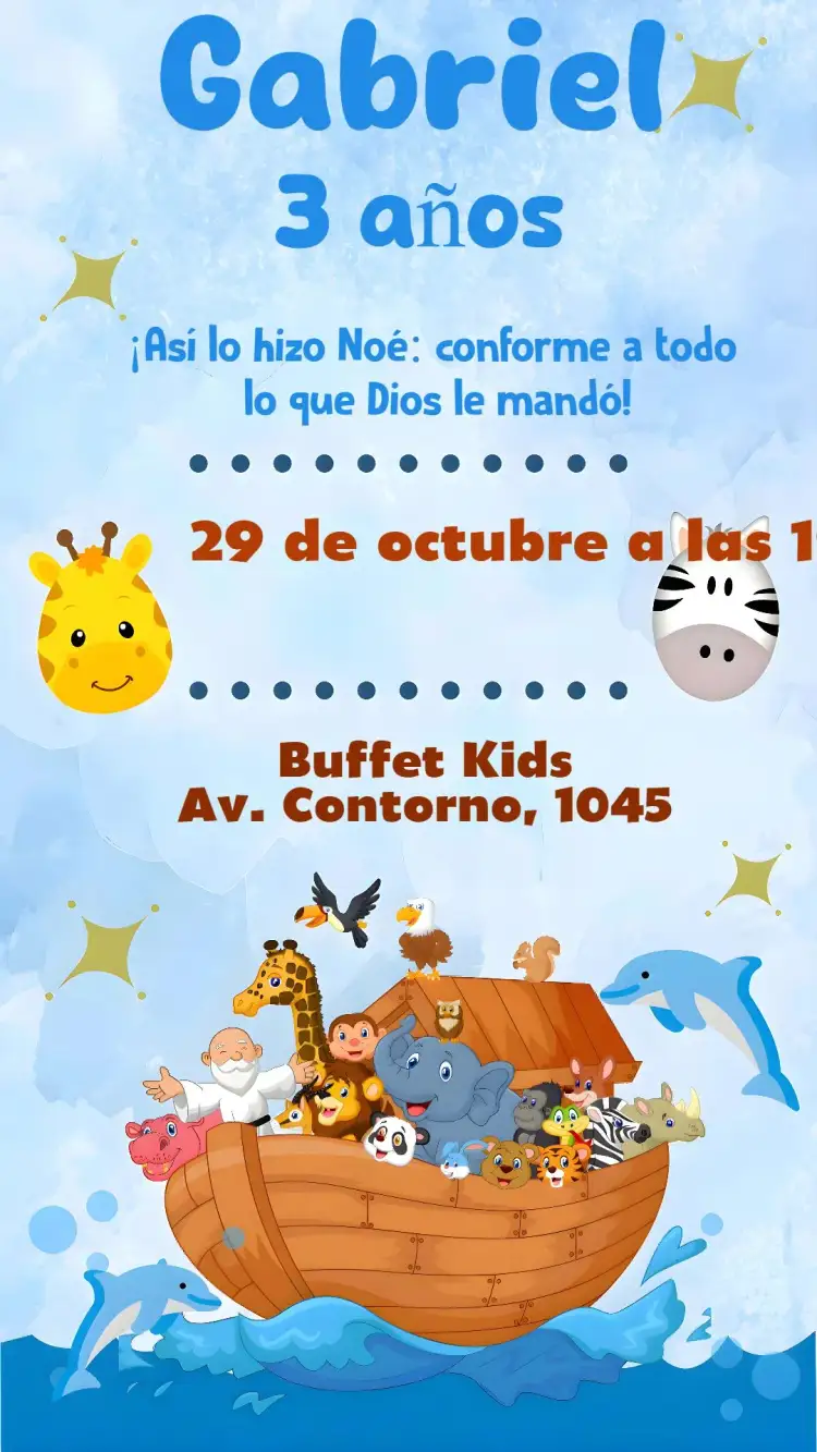 Invitación Arca de Noé – tema Cumpleaños Infantil