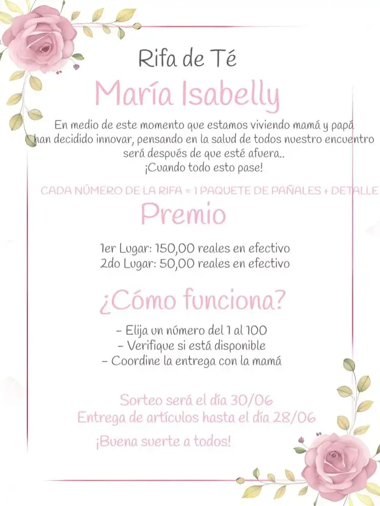 Invitación Té Rifa Floral Blanco – tema Té Rifa floral, delicado, romántico, colorido, moderno, elegante
