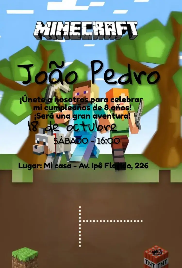 Invitación Minecraft editable y personalizable
