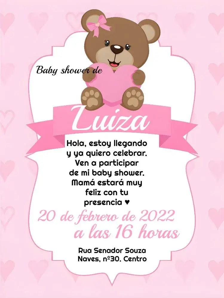 Invitación Baby Shower Osita Niña