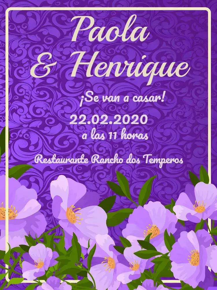 Invitación Boda Flores Moradas Morado editable y personalizable