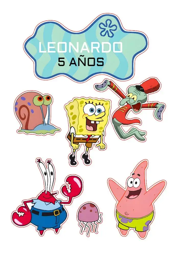 Invitación Topo De Tarta Bob Esponja Azul – tema Topper de torta colorido, divertido, infantil, marino, temático, alegre