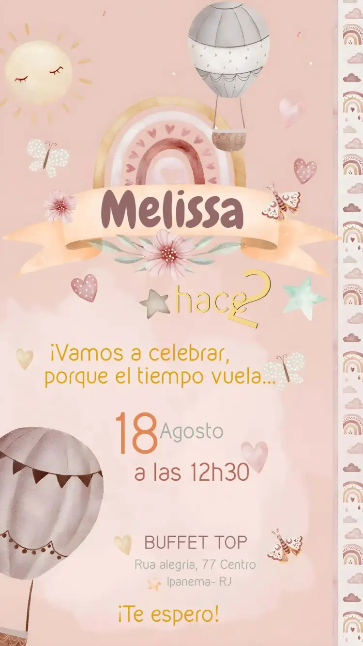 Invitación Covnite Globo Boho Nude – tema Baby Shower boho, nude, globo, infantil, minimalista, acogedor