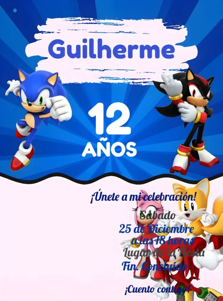 Invitación Sonic Niño