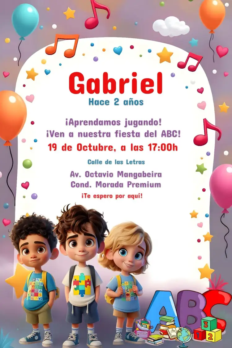 Invitación Abc Colorido – tema Graduación colorido, arcoíris, moderno, infantil, vibrante