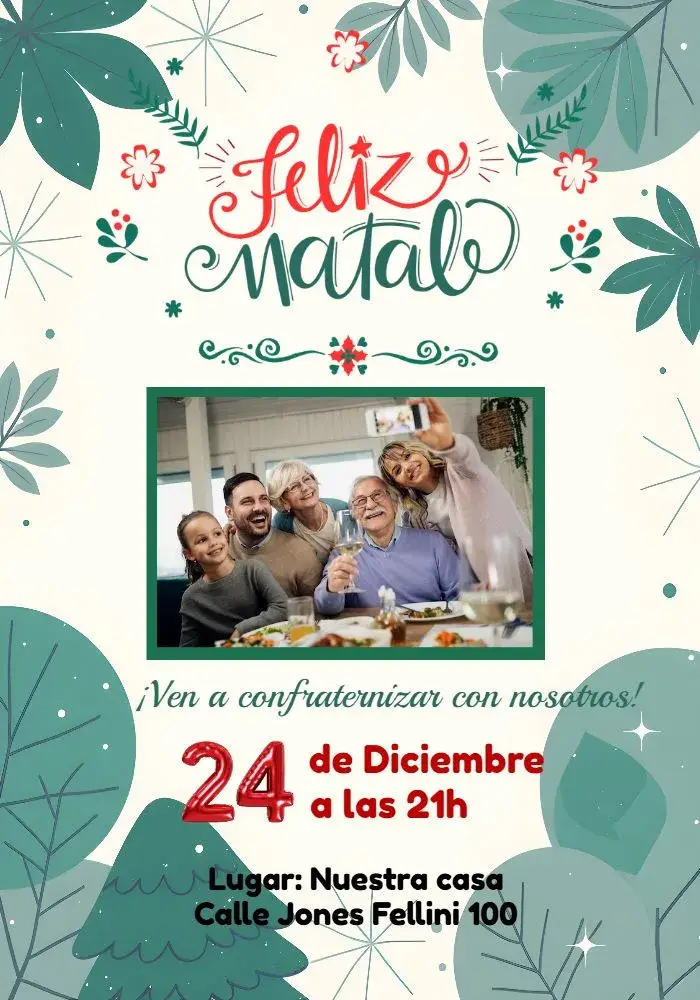 Invitación Fiesta De Navidad Con Foto Familia
