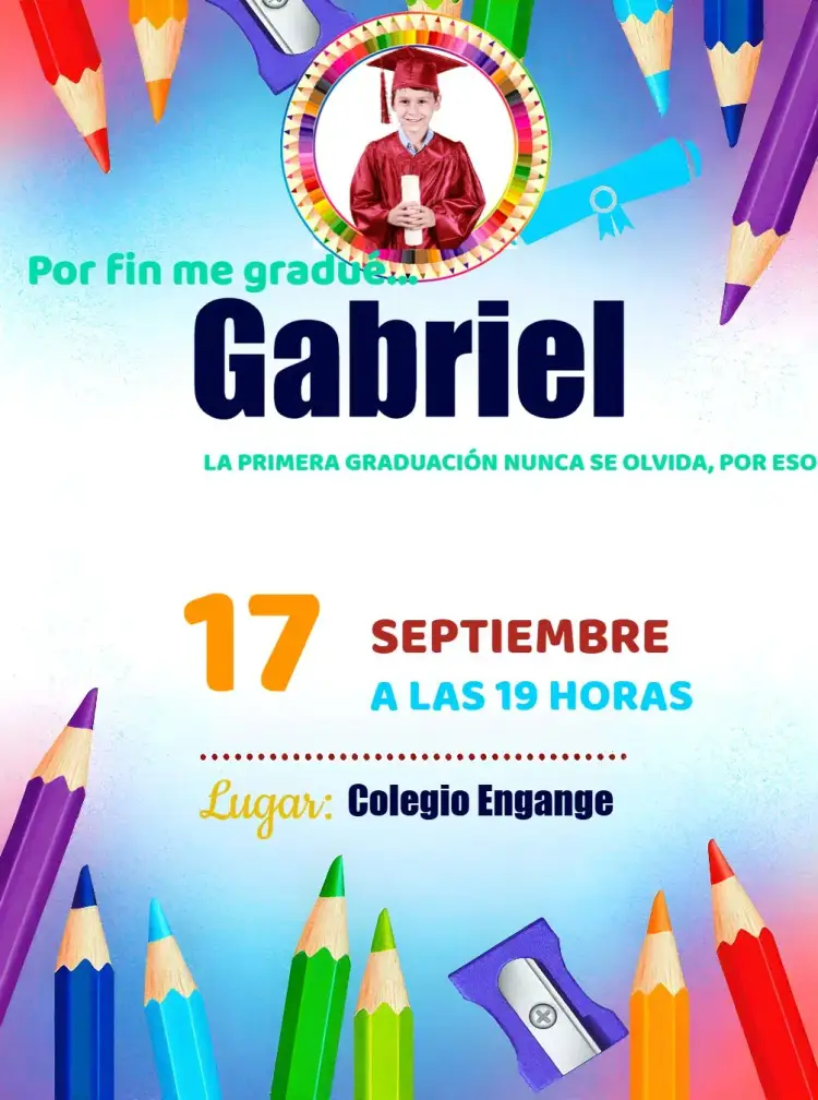 Invitación Graduación Preescolar Con Foto a Color editable y personalizable