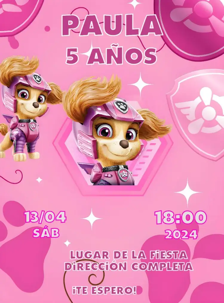 Invitación Patrulla Canina Skye Rosa