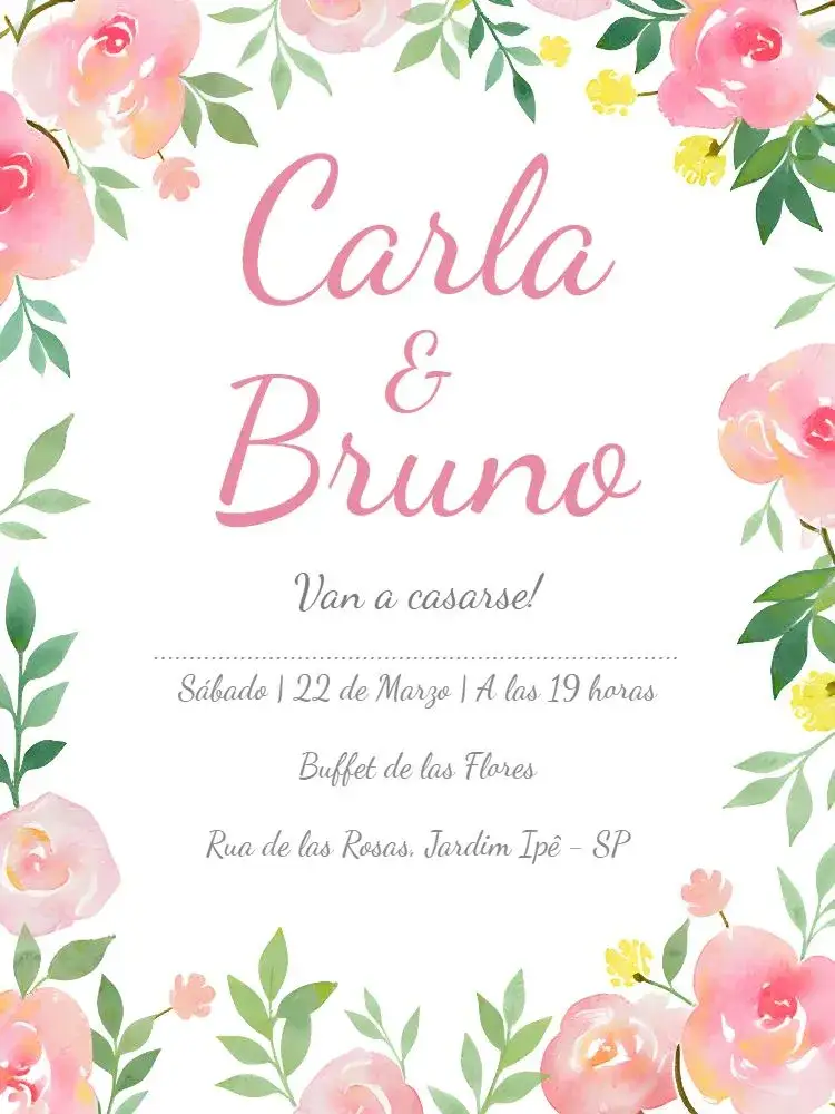 Invitación Boda Floral Acuarela - Rosa – tema Boda floral, romántico, acuarela, delicado, vintage, rústico
