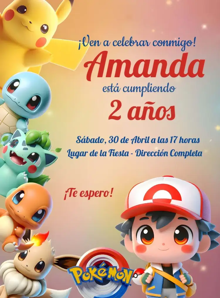 Invitación Pokémon Lindo Pokemon