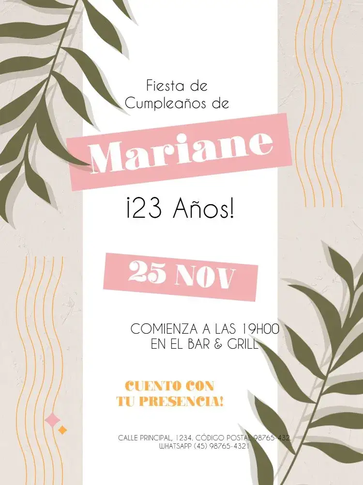 Invitación Femenino Follaje Celebración – tema Cumpleaños Infantil vegetación, boho, moderno, claro, beige, joven
