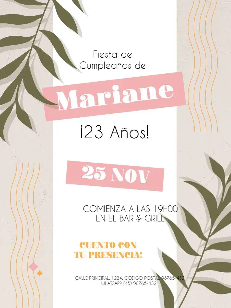 Invitación Femenino Follaje Celebración