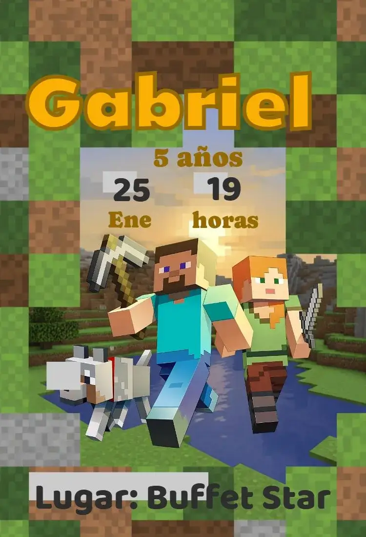 Invitación Invitación Minecraft – tema Cumpleaños Infantil pixelado, colorido, divertido, temático, jogos