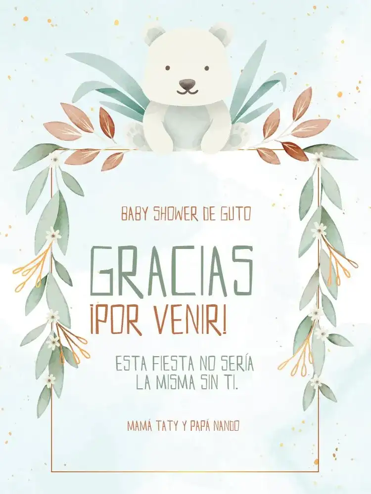 Tarjeta De Agradecimiento Presencia Baby Shower Delicado Claro