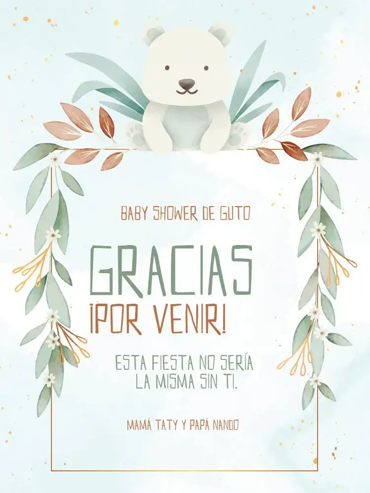 Invitación Tarjeta De Agradecimiento Presencia Baby Shower Delicado Claro – tema Tarjeta delicado, floral, verde claro, oso de peluche, infantil, lúdico