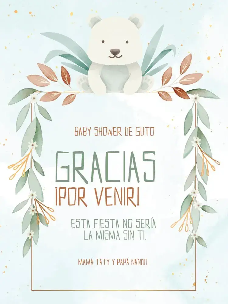 Invitación Tarjeta De Agradecimiento Presencia Baby Shower Delicado Claro