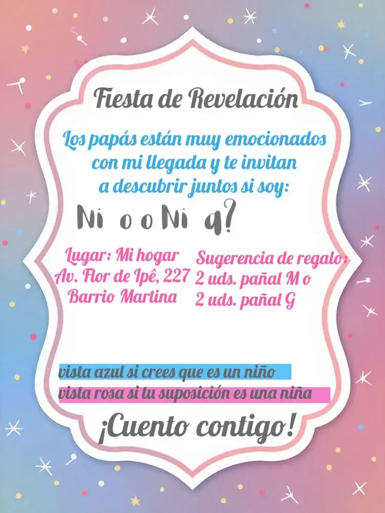 Invitación Chá de Revelación Rosa y Azul Digital