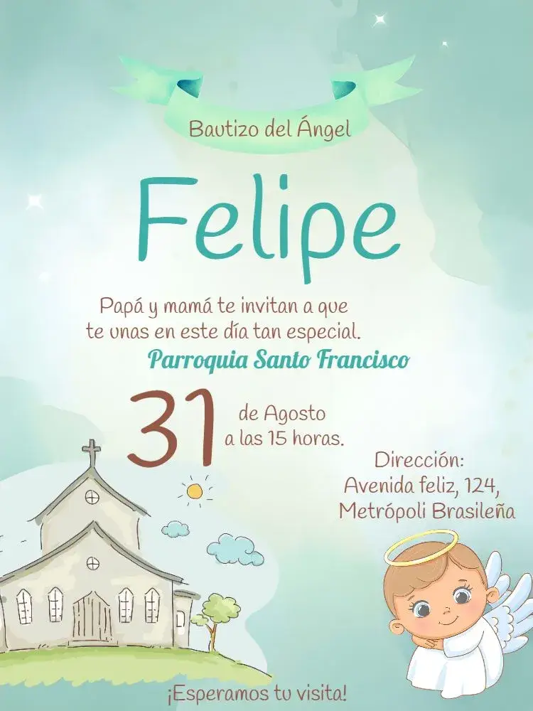 Invitación Bautizo Banner Angelito editable y personalizable