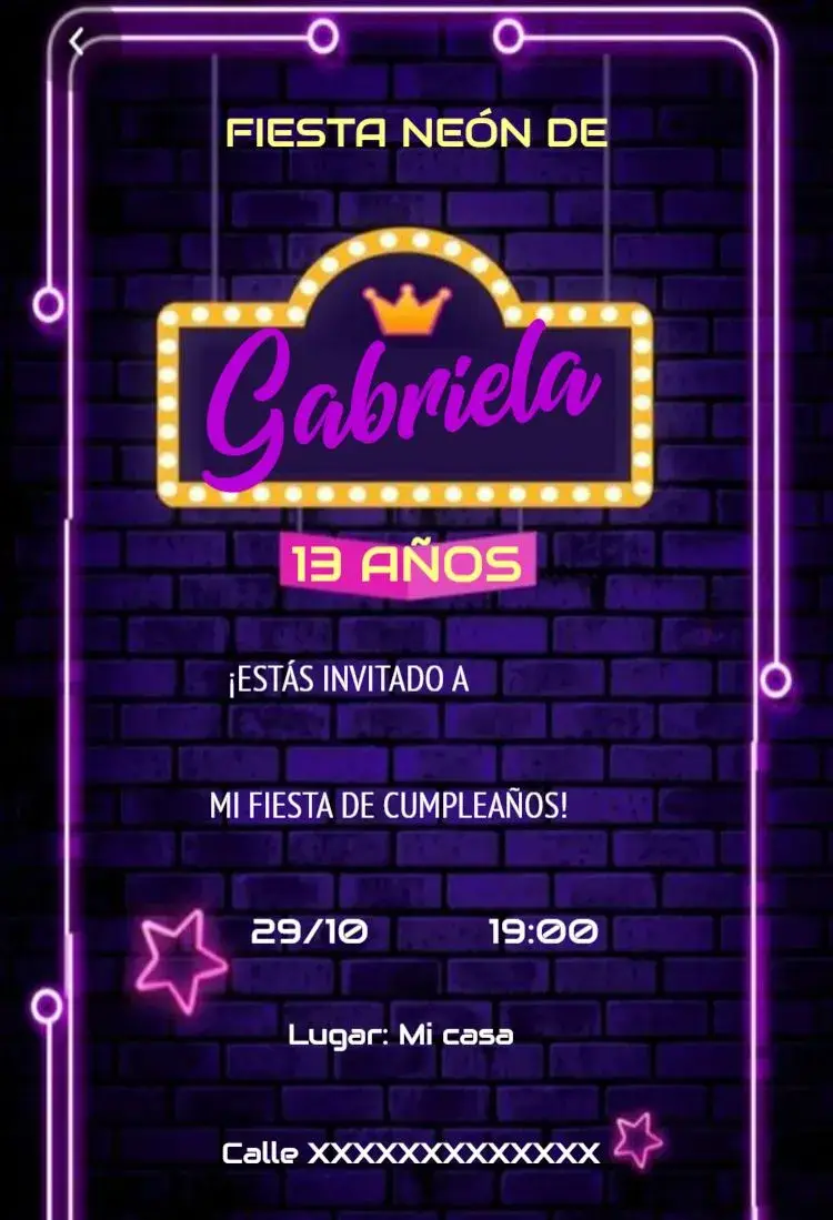 Invitación Fiesta Digital Neon Online Para Editar