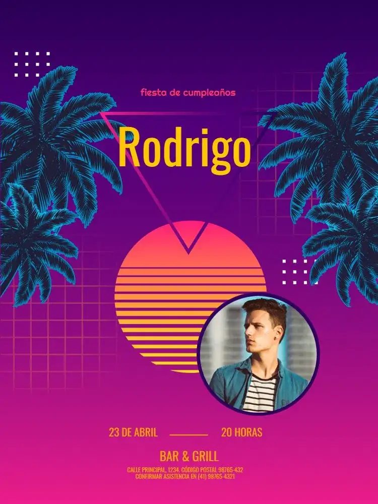Invitación S De Tardezinha Celebración – tema Cumpleaños Infantil neón, retro, geométrico, años 80, colorido, tropical
