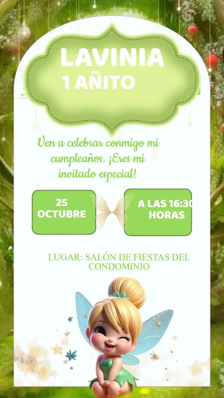Invitación Cumpleaños Campanita Baby