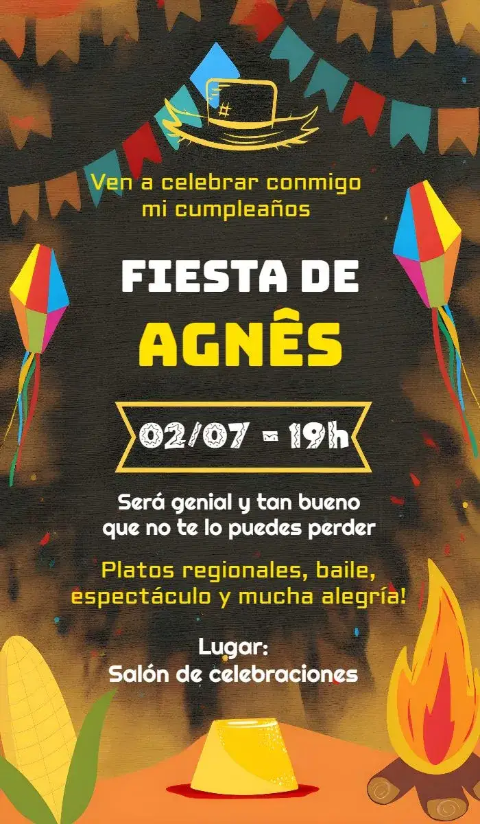 Invitación Arraiá Fiesta Junina Globo – tema Fechas Conmemorativas colorido, vibrante, fiesta junina, rústico, tradicional