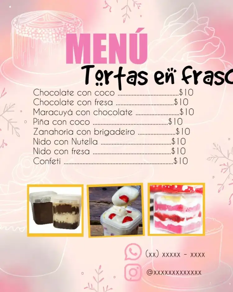 Arte Menú Pasteles en Frasco Pastelería
