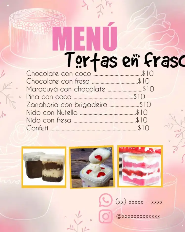 Invitación Arte Menú Pasteles en Frasco Pastelería – tema Más buscados rosa, pastelería, moderno, divertido, minimalista