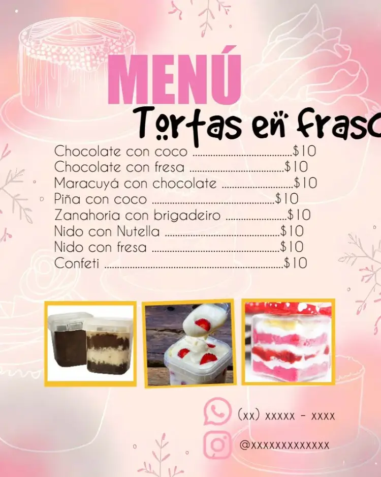Invitación Arte Menú Pasteles en Frasco Pastelería